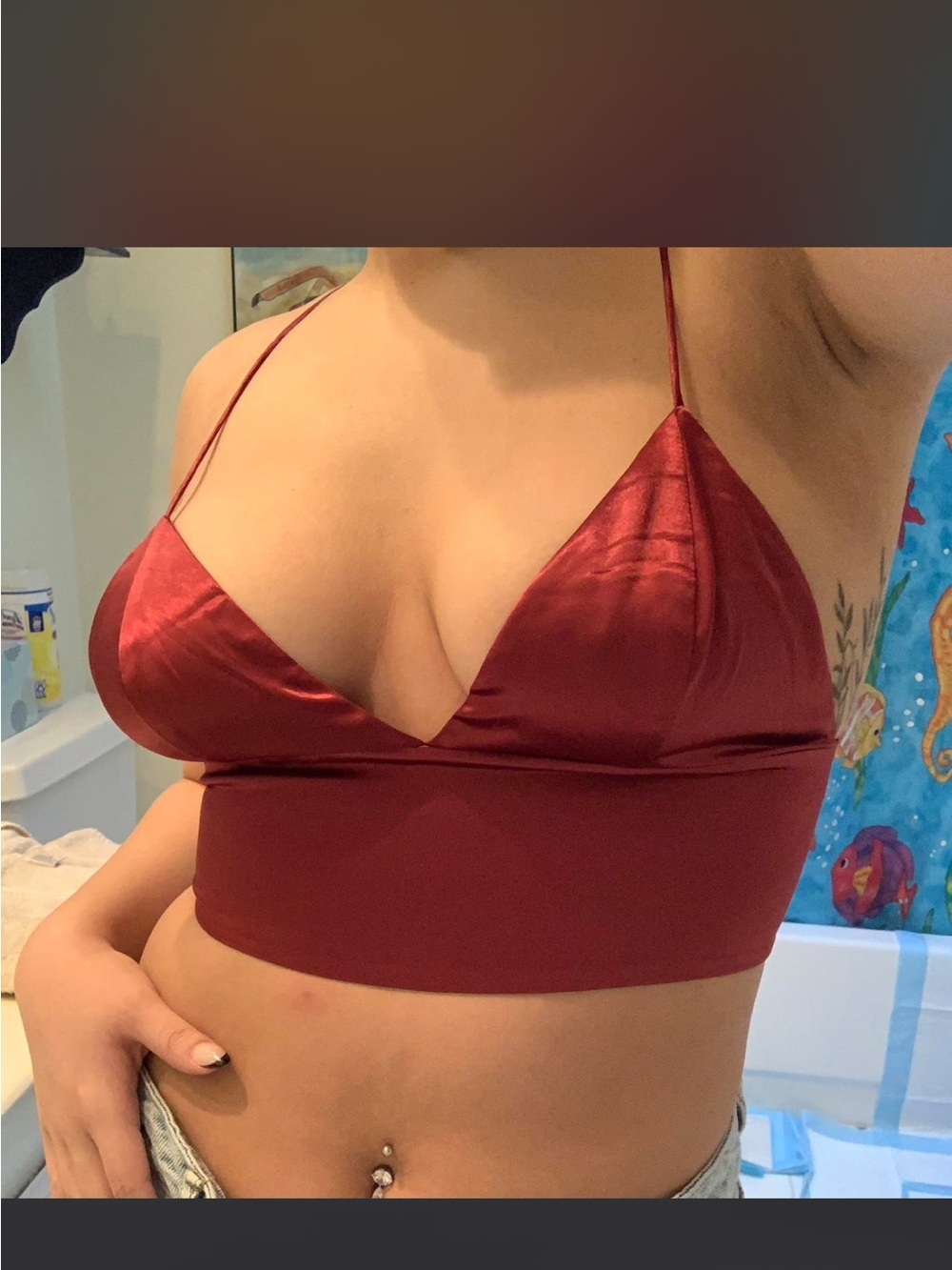 Meshki Burgundy Satin Bralette with Zip Back
